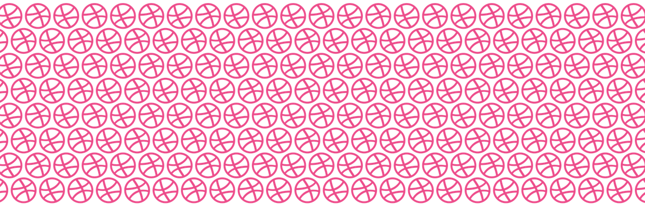 Repeating pattern of pink basketball-shaped Dribbble marks arranged diagonally on white.