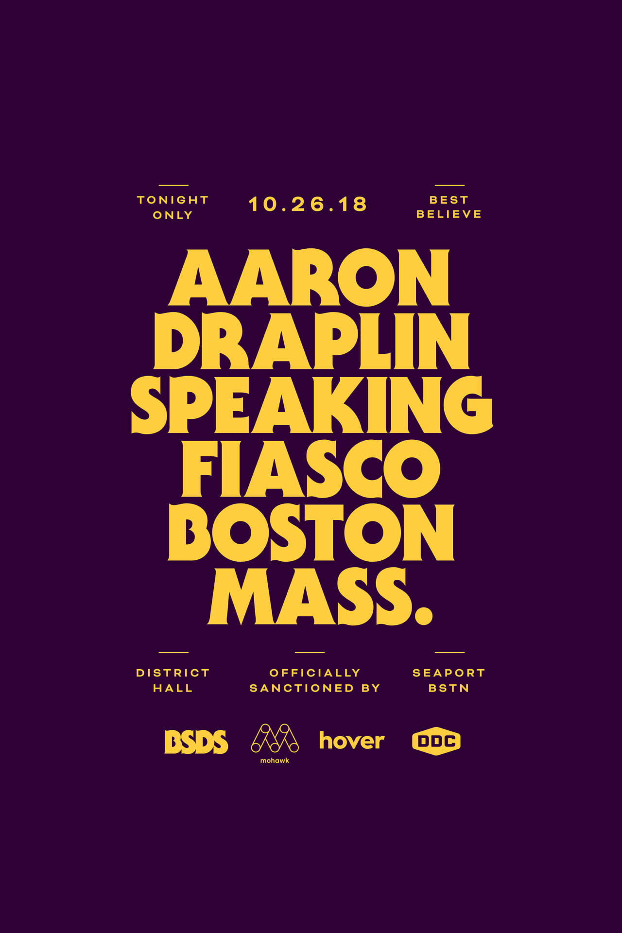 Aaron Draplin speaking fiasco event poster.