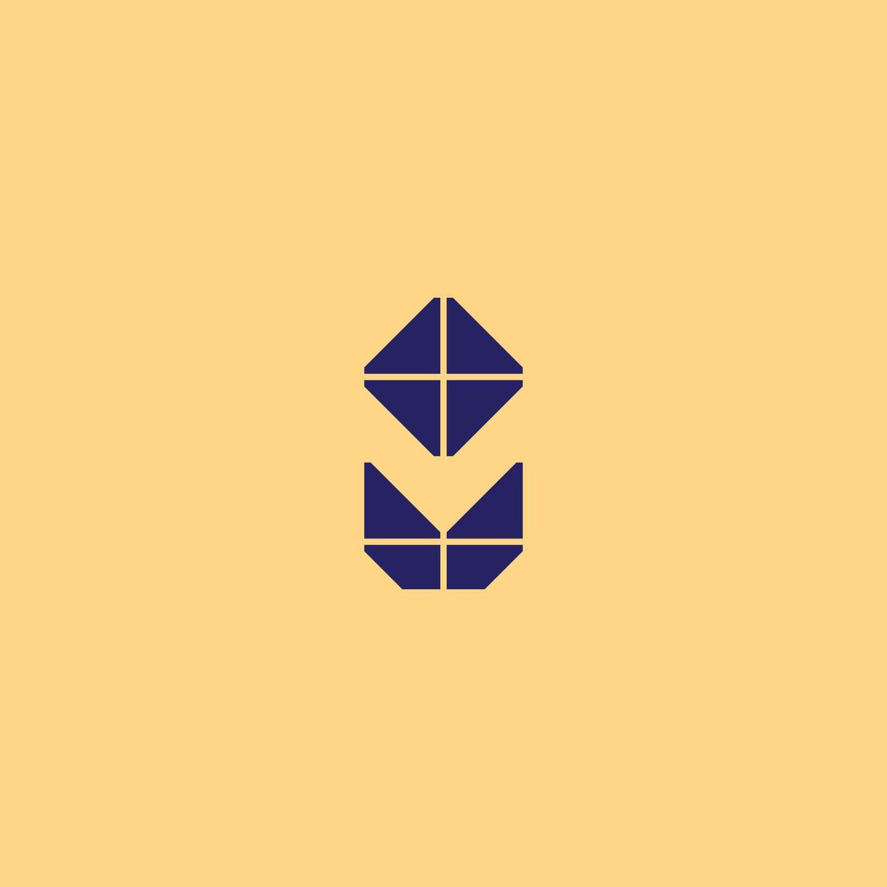 Dark purple diamond-and-leaf ornament on yellow.