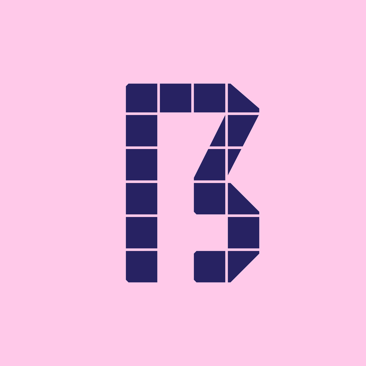 Geometric sharp S, or eszett, glyph in dark purple on pink.