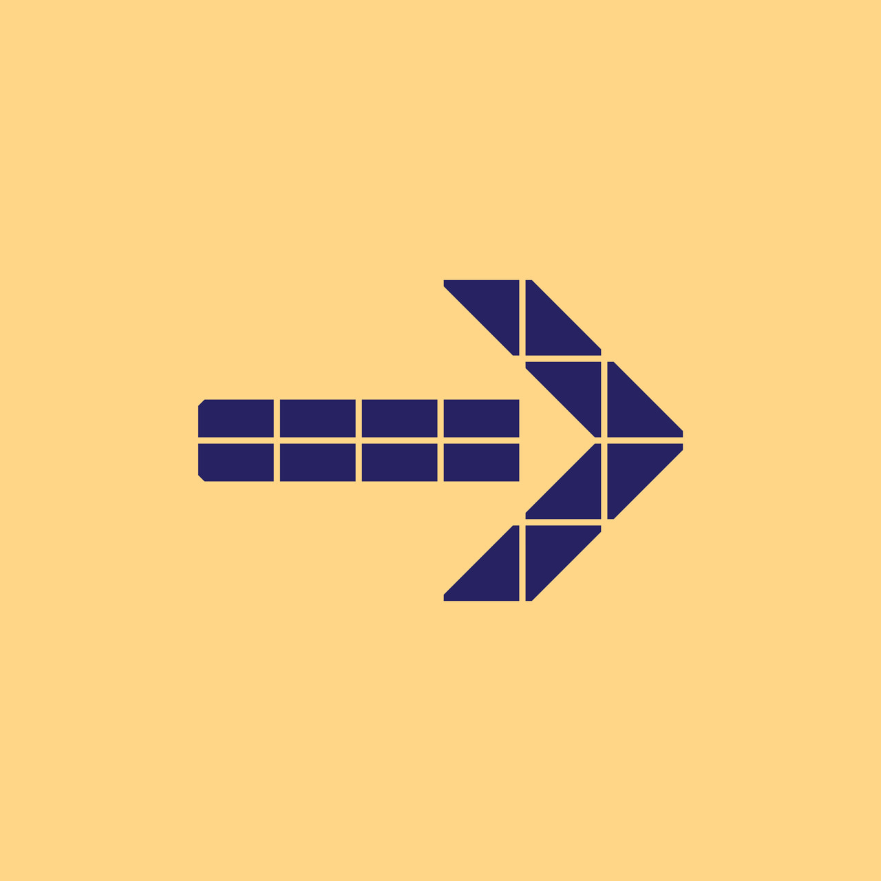 Segmented right-pointing arrow in dark purple on yellow.