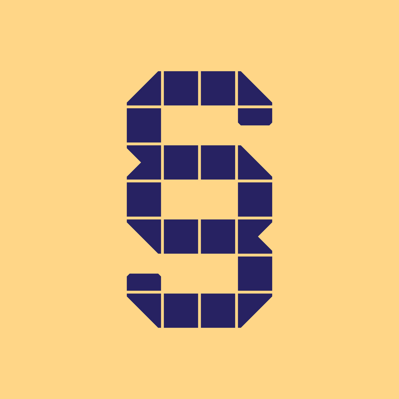 Segmented dark purple section symbol on yellow.