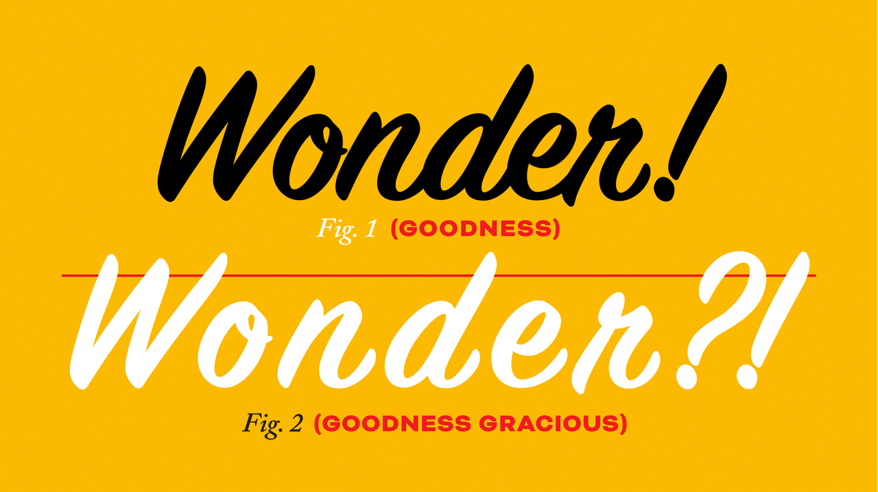 Black Wonder! and white Wonder?! script lettering arranged in two rows on a yellow background.